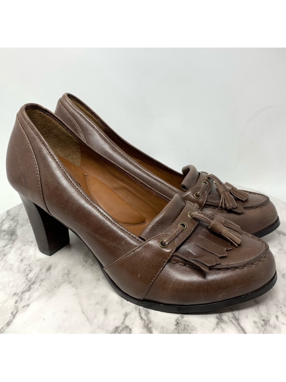 Umberto Raffini Kiltie Tassel Brown Leather Loafers 38 Classic Heritage Preppy